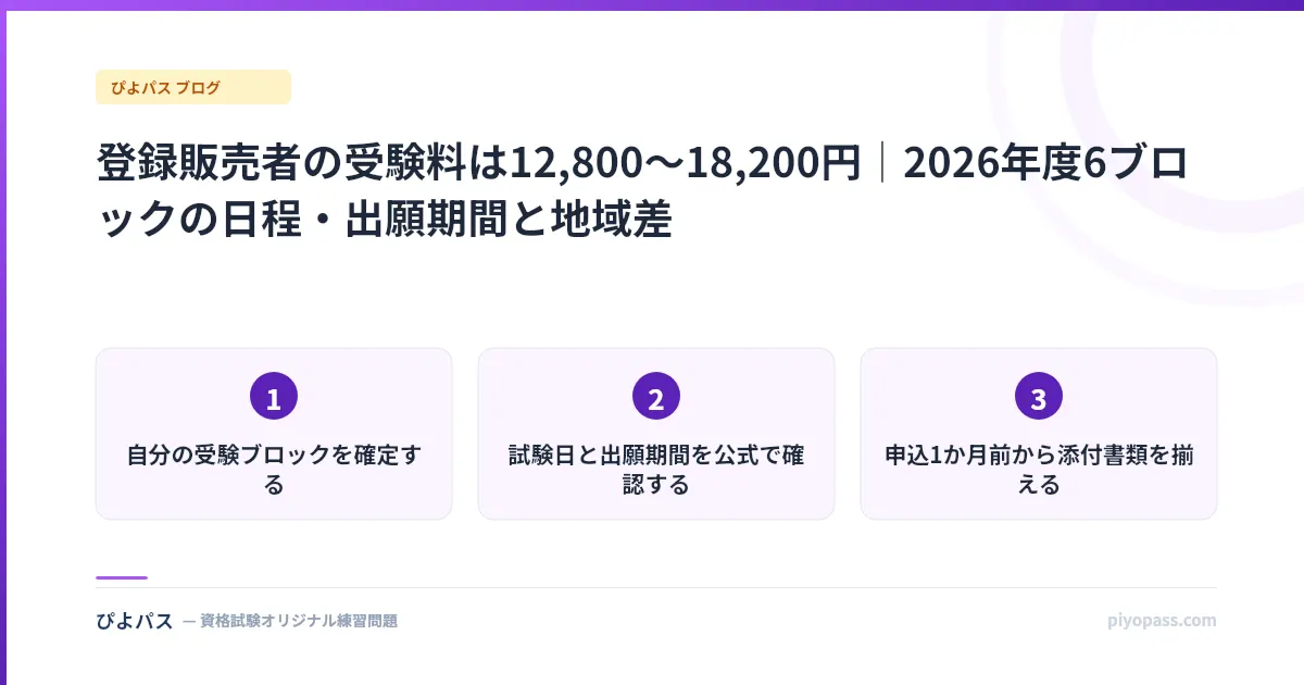登録販売者の受験料は12,800〜18,200円｜2026年度6ブロックの日程・出願期間と地域差
